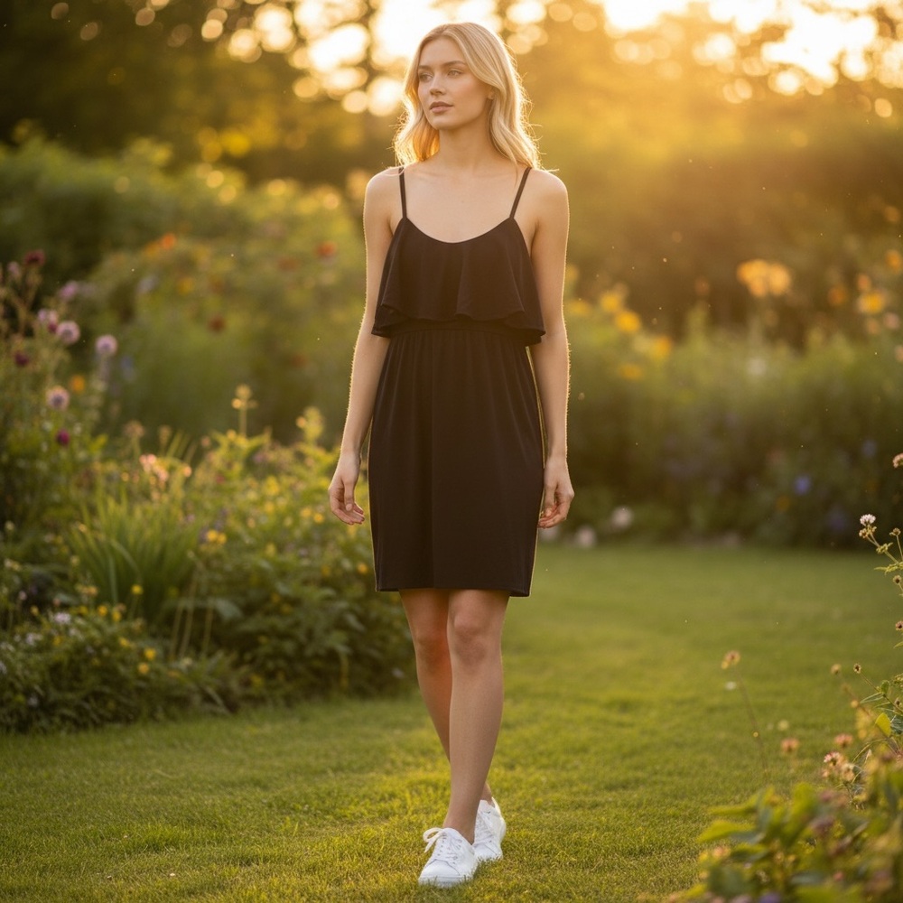 Old Navy Black Flounce Front Cami Dress
